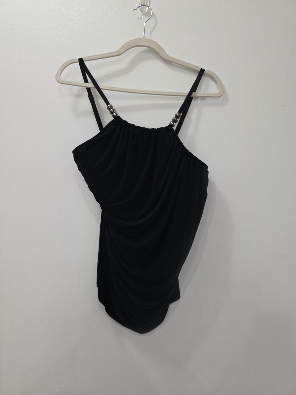 Magicsuit Black Ruched Beaded Strap Camisole Tankini Top